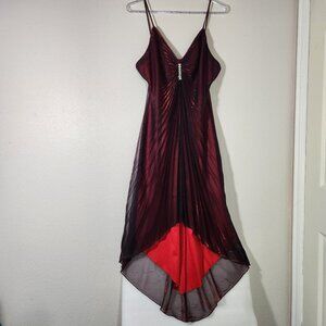 Eureka Metallic Black Red Pleated Hi-Low Dress Size XL Made in USA